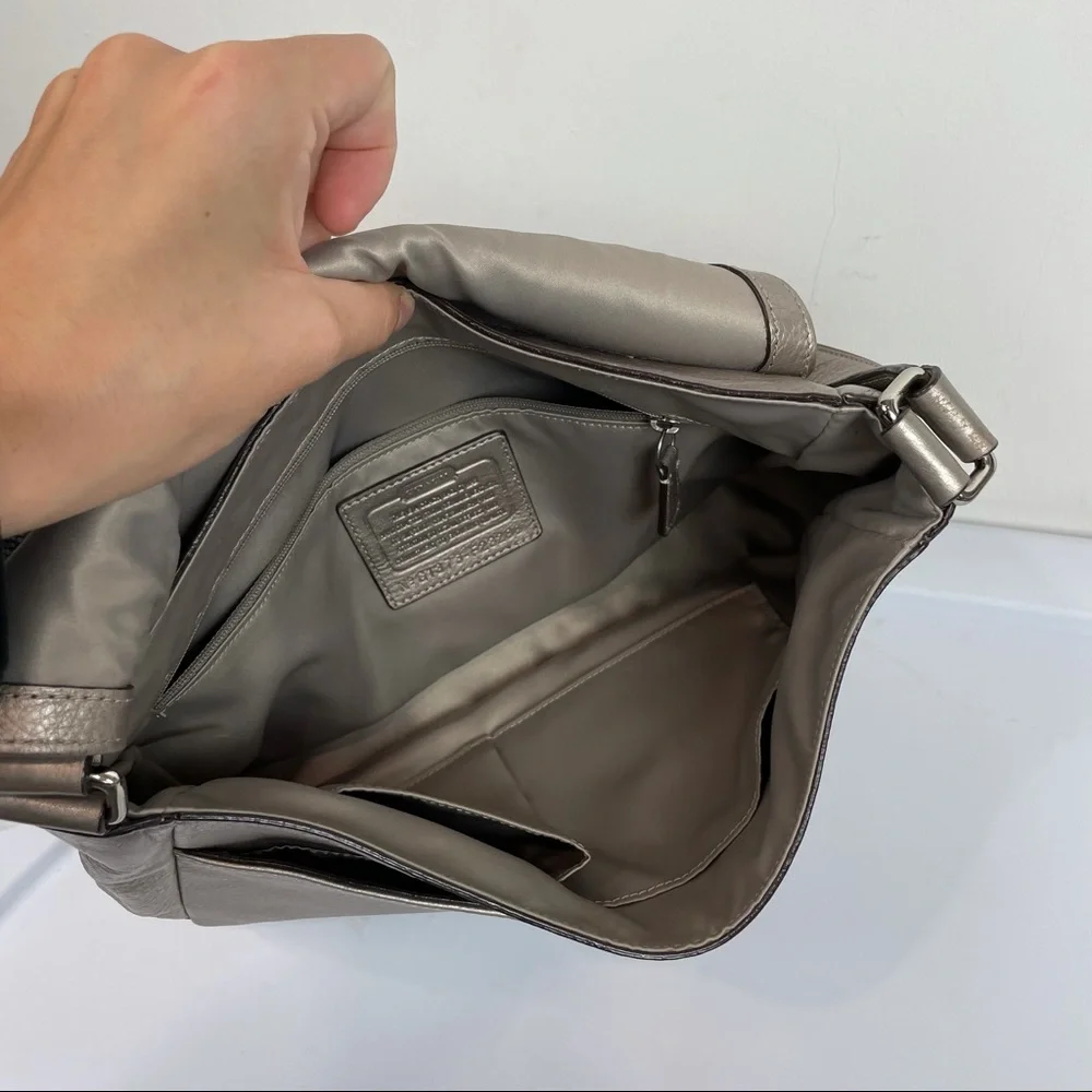 Coach Park Leather Flap Shoulder Bag Metallic Silver